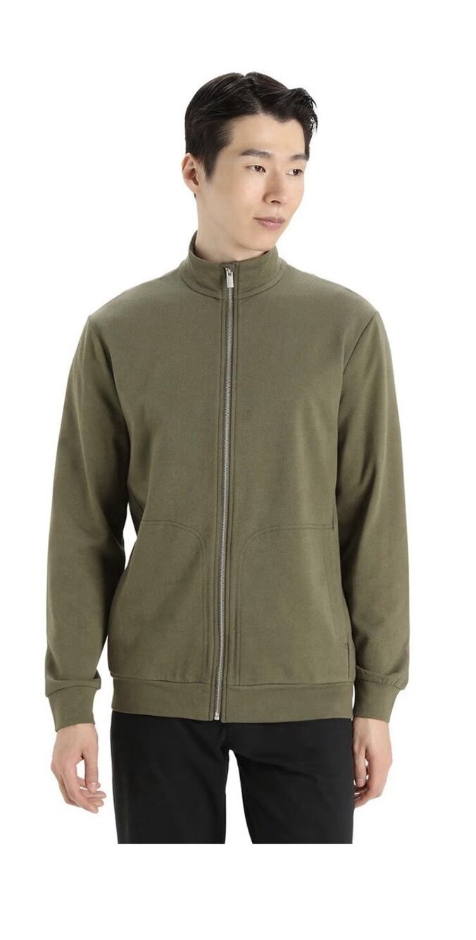 Icebreaker Central Merino Wool Full Zip Jacket Olive Green Mid Layer Mens XL